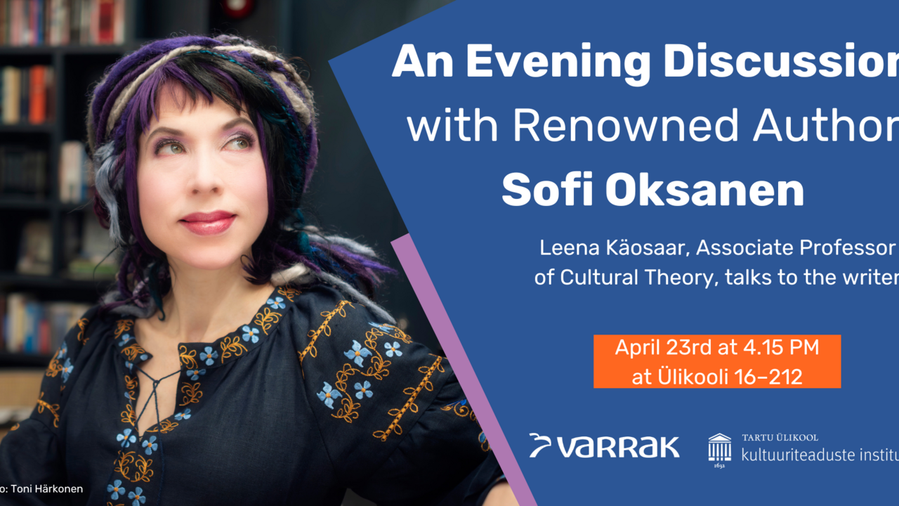Sofi Oksaneni foto: Toni Härkonen, plakat: Triinu Rosenberg